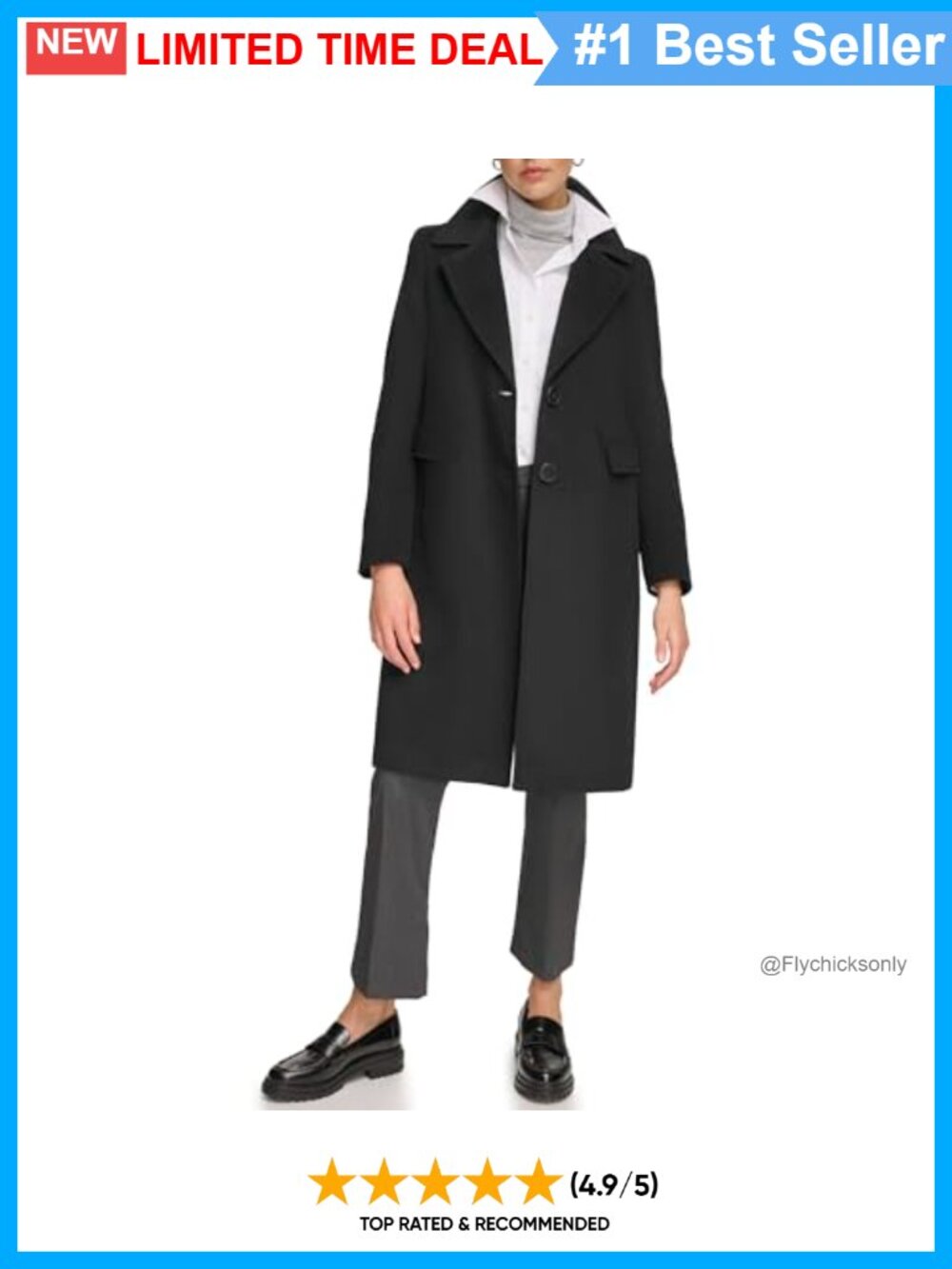 Full-Length Buttoned Wool Coat Cashmere Long Sleeve Notch Collar Overcoat